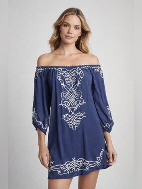 Poupette St. Barth Embroidered Mini Dress Blue